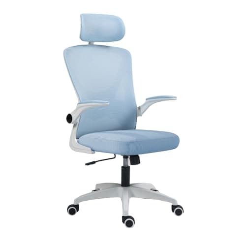 Image of Panana Office Chair Flip-up Armrest Managerial Desk Chair Mesh Back Gas Lift Swivel Chair (High Back Blue)
