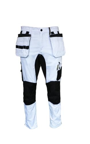 Image of Atomic Workwear Stretch Painters Trouser with Removable Holster Pockets, Knee Pad Pockets, Seven Pockets, Modern Slim Fit, 65% Polyester 35% Cotton, White, 36W