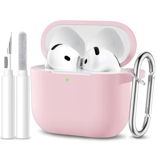 Image of Maledan Case Compatible with AirPods 4 Case Cover 2024, Soft Silicone Full Body Protective Shockproof Case for Apple AirPods 4th Generation Case with Cleaner Kit&Carabiner [LED Visible],Pink