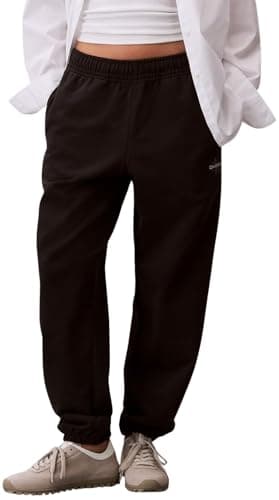 Image of Calvin Klein Women’s Monologo French Terry Joggers with Elasticated Waistband, Black (Black), M