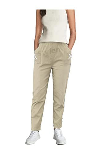 Image of URBAN STITCH Trouser for Women UK Beige Casual Full Length Elasticated High Waist Pants with Stretch Light Weight Summer Straight fit Ladies Bottoms (16, Beige)