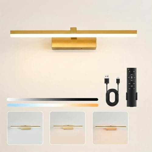 Image of YITGOG Rechargeable Wall Sconce Lights, 360° Rotation Battery Operated Wall Lights 3 Color Temperature, Gold Wall Lights Dimmable Wireless with Remote Control Golden for Living Room Bedroom Hallway