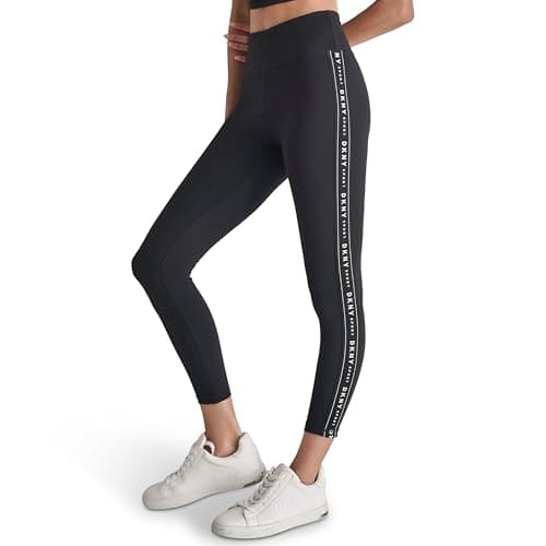 Image of DKNY Women's HW 7/8 Legging Logo Taping, Black/Black, M