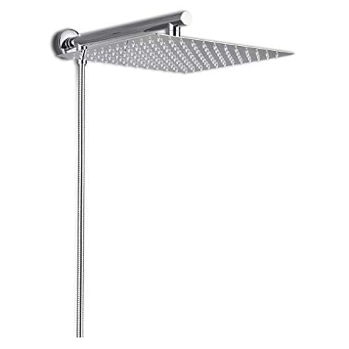 Image of Rozin Wall Mount 12 inch Rainfall Square Shower Head with Shower Arm Shower Hose Stainless Steel Chrome Finish