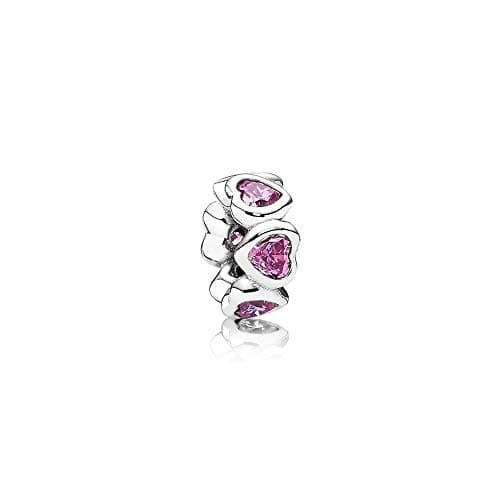 Image of FGT Love Hearts Spacer Charm Compatible with Pandora Moments Bracelets Pink Cubic Zirconia Mothers Day Women Mum Daughter S925
