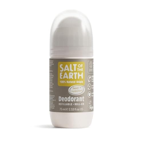 Image of Salt of the Earth - Natural Refillable Roll On Deodorant - Amber & Sandalwood - Vegan Formula with Long-Lasting Protection - Made in the UK - 75ml