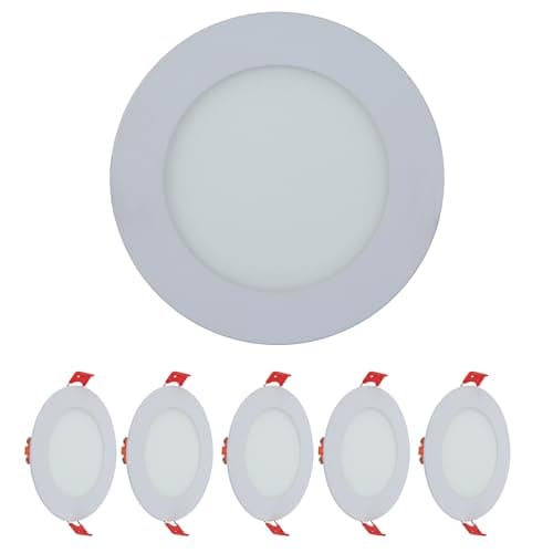 Image of TEKLED LED Round Recessed Ceiling Light | Flat Panel Ultra Slim 120mm Downlight | 6W 400LM | for Home Kitchen Office Shop Industrial Use | 3000K Warm White | 5-Pack [Energy Class G]