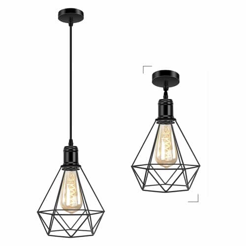 Image of Biqing Industrial Cage Pendant Ceiling Light,Adjustable Hanging Ceiling Lights, Black Wire Lampshade for Kitchen Bedroom Bar Cafe Hallway, Large Size