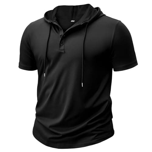 Image of BSBUY Men Athletic Short Sleeve Hoodie Sport Sweatshirts Hoodies Solid Hooded T Shirts Short Sleeve Summer Casual Athletic Pullover Tops Workout Tees Workout Gym Pullover Hooded(L) Black