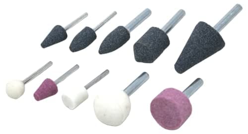 Image of fiXte 10 Piece Mounted Stone Set Mini Grinding and Sharpening Stones 1/8" and 1/4" Shanks Ideal for Power Tools Cordless Drills