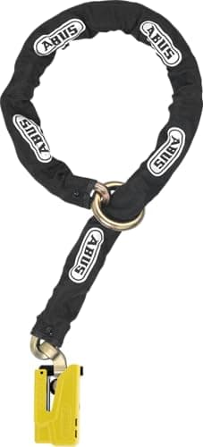 Image of ABUS Brake Disc Lock Granite Detecto XPlus 8077 2.0 Yellow with Chain 12KS Black Loop - Combination of Motorcycle Lock with Alarm and 12 mm Thick Steel Chain - Motorcycle Accessories