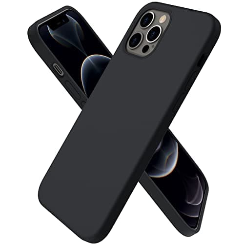 Image of ORNARTO Compatible with iPhone 12 Case 6.1 and iPhone 12 Pro Case, Slim Liquid Silicone 3 Layers Full Covered Soft Gel Rubber Case Cover 6.1 inch-Black