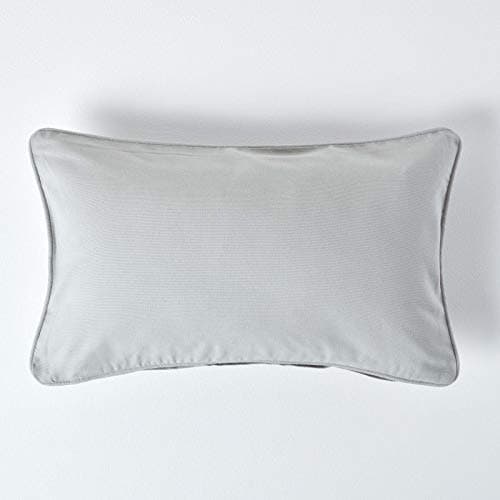 Image of HOMESCAPES - 100% Cotton Plain Grey Cushion Cover- 30 x 50 cm Rectangular - 12 x 20 Inches Light Grey Silver Sofa Cushion Pillow Cover - Washable