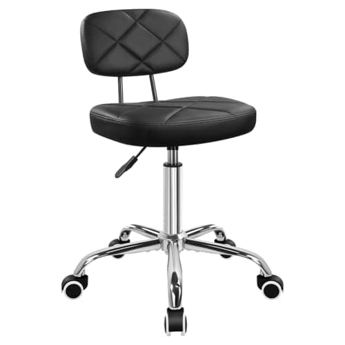 Image of KKTONER Office Chair with Back, Office Stool with Wheels, Height Adjustable Square Stool for Drafting Home Work, PU Leather, Black