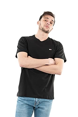Image of Tommy Jeans Men's Tjm Slim Jersey C Neck Ext Dm0dm09598 S/S Knit Tops, Black (Black), L
