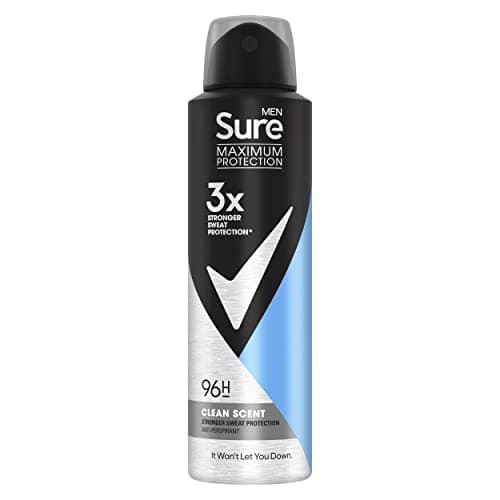 Image of Sure Men Maximum Protection Clean Scent Antiperspirant Body Spray Deodorant with 3x stronger* sweat protection for 96 hour protection against sweat and odour 150 ml