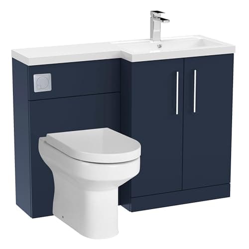 Image of Balterley Vanity Unit with Basin, WC Unit with Toilet Pan, Seat, Cistern, Floor Standing 2 Door Soft Close Vanity, Toilet Pan with Soft Close Seat, Right Hand Bathroom Sink (Midnight Blue)