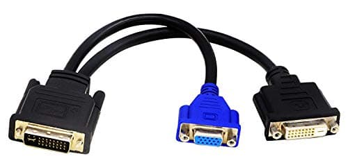 Image of zdyCGTime DVI-I to DVI-D and VGA Splitter Cable, DVI-I Male to DVI-D Female and VGA Female Dual Display Video Splitter Adapter Cable (25CM/10 inches)