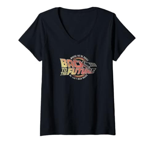 Image of Women's Back To The Future Distressed Roads Logo V-Neck T-Shirt