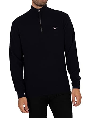 Image of GANT Men's Superfine Lambswool Half Zip Pullover Sweater, Marine,