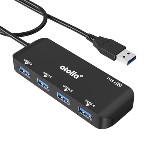 Image of Atolla 4-Port USB 3.0 Hub, 5Gbps Ultra-Thin Data USB Extender with 60cm Cable, Compatible with Windows, Mac, Linux for Keyboard, Mouse, Flash Drive, Printer