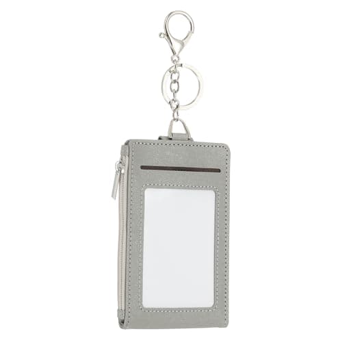 Image of PATIKIL Card Holder Keychain Wallet, Leather RFID Blocking Credit Card Holder Slim Minimalist Wallet with Zipper Pocket for Men Women, Grey