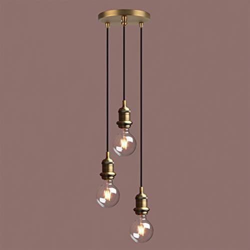 Image of Yosoan Lighting Industrial Cluster 3 Way Pendant Light Fittings, Loft Bar Triple Hanging Pendant Ceiling Lights for Kitchen Island Living Room Dining Room (Antique)