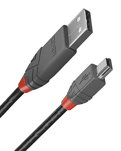 Image of Lindy 3m USB 2.0 Type A to Mini-B Cable, Anthra Line, Pro Range, Gold Plated Contacts, Double Shielded, Durable, Flexible Pro Cable, Cameras, Hard Drives, GPS, Game Controllers, Music Equipment etc.