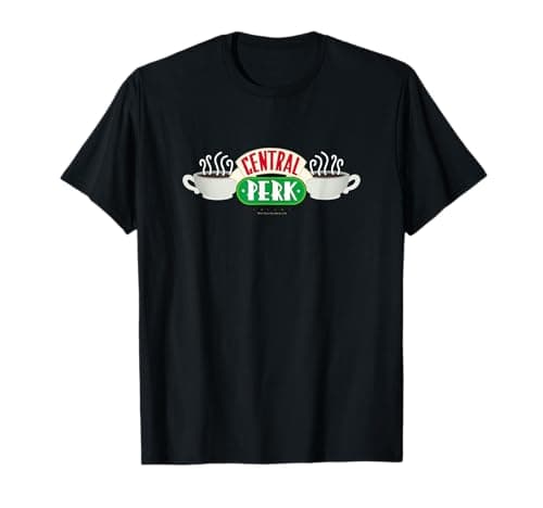Image of FRIENDS Central Perk Logo T-Shirt - Unisex Adult, Fans of Friends TV Show, Casual Wear Lovers, Gift Givers - Black, Small, Short Sleeve, Classic Fit, Cotton Blend, Machine Wash