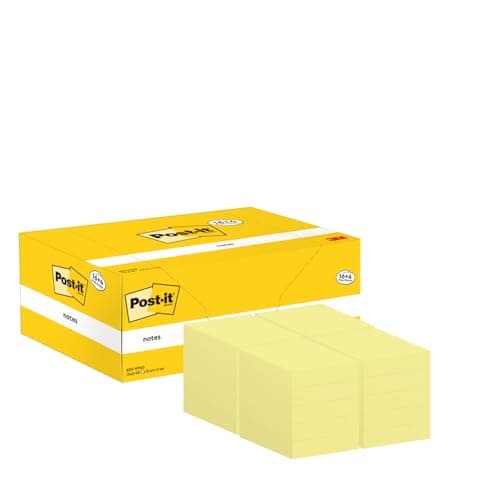 Image of Post-it Notes, Canary Yellow, Promo Pack, 16 + 4 Free Pads, 38 mm x 51 mm, 100 Sheets per Pad - Extra Sticky Notes for Walls, Monitors and Fridge