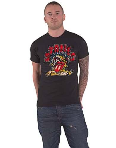 Image of Rolling Stones The T Shirt Tattoo You Blue Flames Logo Official Mens Black M
