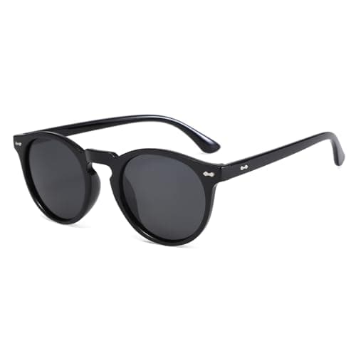 Image of Long Keeper Retro Round Polarised Sunglasses Mens Womens Small Circle Sunglasses Classic Vintage Shades Unisex UV400 Protection Round Sun Glasses (Black Frame Dark Grey Lens)