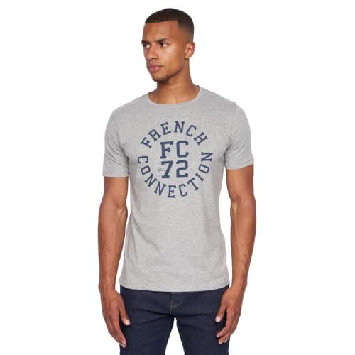 Image of French Connection Mens Premium Half Sleeve Crew Neck T-Shirt with Letter Print Logo Design(XL,Hodges Grey Marl)
