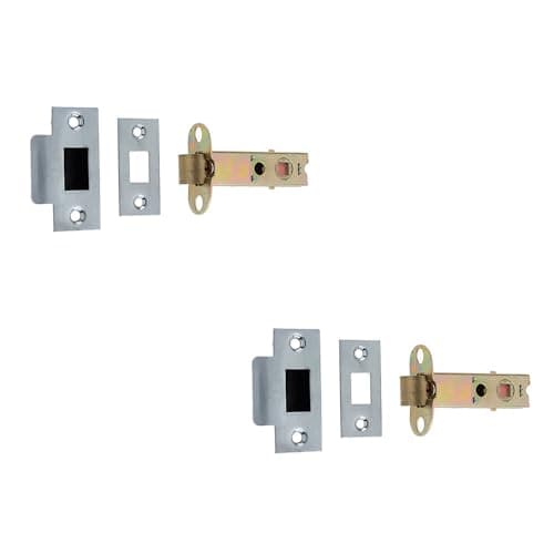 Image of 2 Pack Double Sprung Tubular Latches 150mm in Polished Brass and Satin Chrome Finish