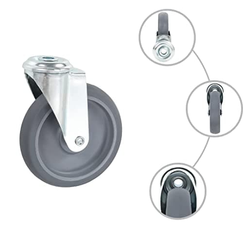 Image of Pack of 12 Swivel Castors with Bolt Hole 125 mm TPR Rubber and Galvanised Iron Frame for Workshop Transport Trolley and Pallet Trolley, Silent, Floor-friendly, 80 kg Load Capacity per Castor