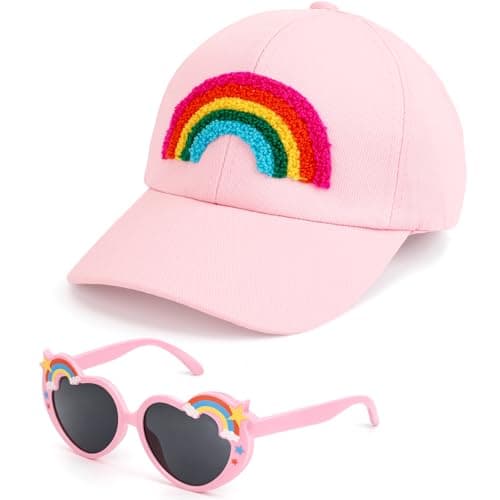Image of BTHRORO Girls Baseball Cap Sunglasses Set, Adjustable Kids Trucker Hat Cute Toddler Sun Cap Summer Outdoor Baseball Hat for Girls 2-6 Years
