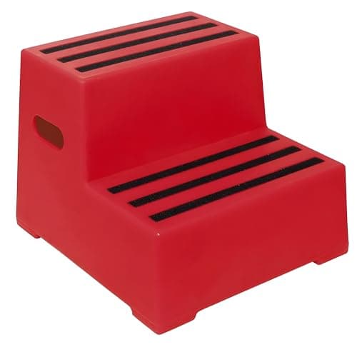 Image of 2 Tread Heavy Duty Safety Steps 260KG Capacity Moulded Plastic Industrial Anti Slip Footstep Warehouse Equestrian Platforms (Red)
