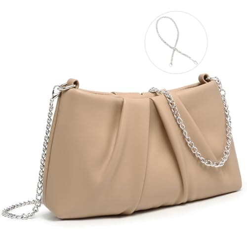 Image of Dasein Elegant Pleated Evening Bag Soft Vegan Leather Clutch Purse Dressy Formal Handbag with 2 Chain Straps for Women