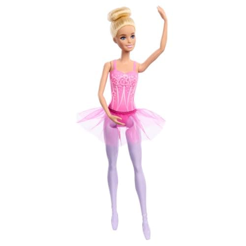 Image of Barbie Ballerina Doll, Blonde Fashion Doll Wearing Purple Removable Tutu, Posed with Ballet Arms & “en Pointe” Toe Shoes, HRG34