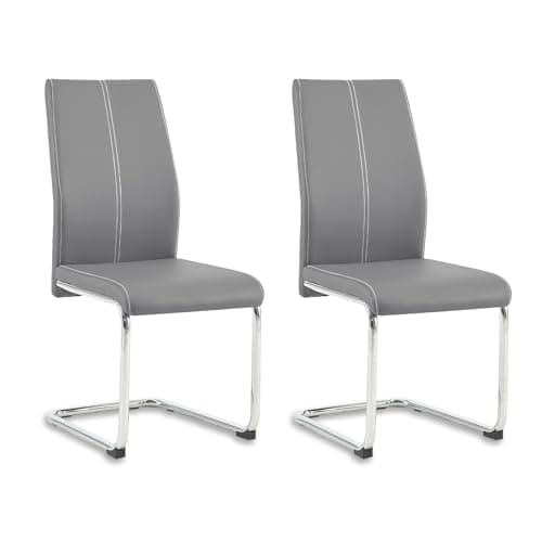 Image of Colorig Faux Leather Dining Chairs Set of 2, High Backrest Kitchen Chairs with U Shape Chrome Metal Legs, Easy Clean Chair for Living Room Dining Room Office Kitchen (2, Grey)