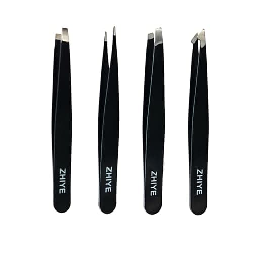 Image of ZHIYE Professional Eyebrow Tweezers, 4 Pcs Stainless Steel Precision Tweezers Set for Ingrown Hair Removal Eyelash Extension, Eyebrows Plucking