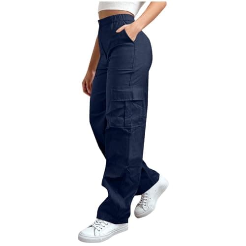 Image of Zeiayuas Womens Cargo Trousers High Waist Hiking Walking Combat Pants Ladies Cotton Stretchy Straight Leg Casual Pants with Multi Pockets Ladies Casual Jogging Work Trousers