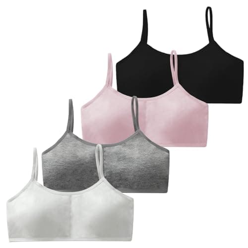 Image of TGKEAIY 4 Pack Girls Sports Bra, Cotton Training Bras Sports Underwear with Fixed Strap and Adjustable Bust Pad, Teenage Girls Crop Top for Kids 12-15 Years