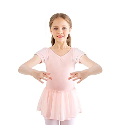 Image of Bezioner Girls Ballet Dress Kids Gymnastics Dance Leotard Costume Dancewear With Skirt Pink 130