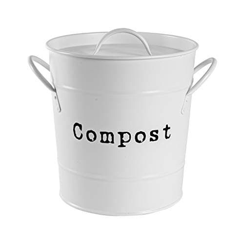 Image of Harbour Housewares Vintage Kitchen Compost Bin - 3.2L - White - Steel Indoor Countertop Food Waste Caddy Compost Container with Handles & Removable Inner Liner - Rustic Style Countertop Bin
