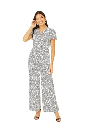 Image of Yumi Black Ditsy Floral Wrap Jumpsuit Black 10