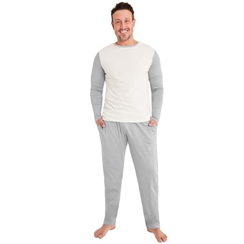 Image of CityComfort Mens Long Pyjamas Set, Adults Teenagers Soft 2 Piece Loungewear Nightwear Cosy PJs - Gifts for Him (Grey/Cream, 4XL)