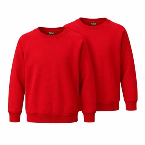 Image of KHIM Fleece Sweatshirt Unisex Sweater Jumper Full Sleeve Kids Boys Girls Children Top Crew Neck Outdoor Activewear (UK, Age, 9 Years, 10 Years, Regular, Red Pack 2)