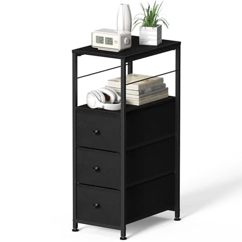 Image of LIANTRAL 4-Tier Narrow Dresser for Bathroom, Slim Dresser Storage Cabinet, Chest of 3 Fabric Drawers & Wood Shelf, Bedroom Organizer Tower for Small Space, Closet, Laundry, Black