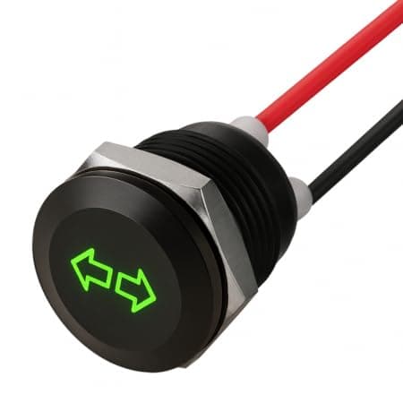Image of DBG Screw-Fit LED Warning Indicator Light, Symbol Engraved, 12V DC, IP65 Waterproof, Panel Mount, Ø16mm Hole – Multiple Signal Types Available (Green | Double Arrow | 12V)